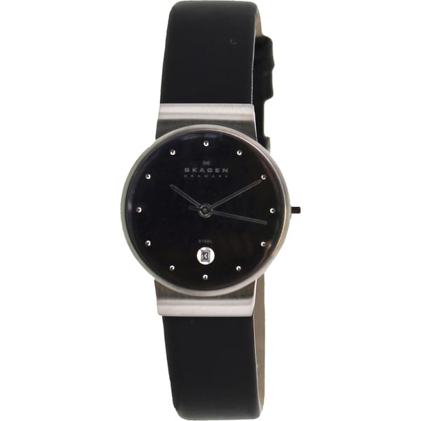 Shop Skagen Women's Black Leather Strap Watch - Free Shipping Today ...