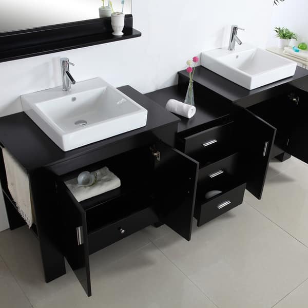 Virtu USA Tavian 90-inch Espresso Double Sink Bathroom Vanity Set - Bed ...
