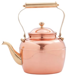 2.5-quart Solid Copper Tea Kettle with Brass Handle