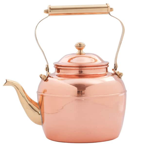 slide 1 of 1, 2.5-quart Solid Copper Tea Kettle with Brass Handle