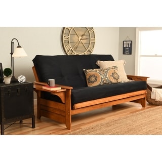 Copper Grove Dixie Honey Oak Full-size Wood Futon Frame with Innerspring Suede Mattress