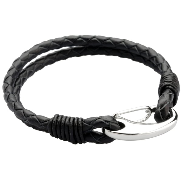 Shop Stainless Steel and Leather Men's 8-inch Bracelet - On Sale - Free ...