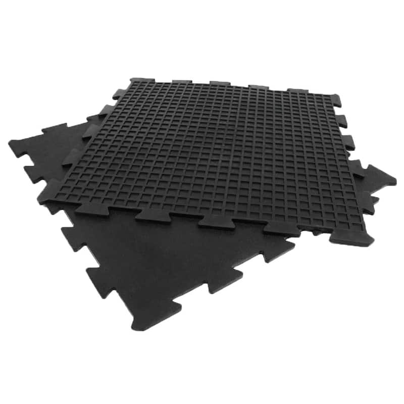 Rubber-Cal 'Armor Lock' Interlocking Rubber Mat 3/8 x 2ft. x 2ft Black Rubber Tiles - (4 Pack, Covers 16 Square Feet) - 24x24