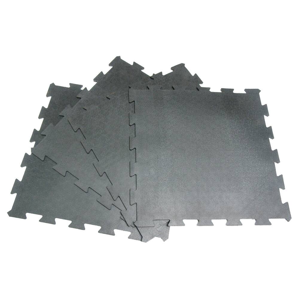 Rubber-Cal 'Armor Lock' Interlocking Rubber Mat 3/8 x 2ft. x 2ft Black Rubber Tiles - (4 Pack, Covers 16 Square Feet) - 24x24