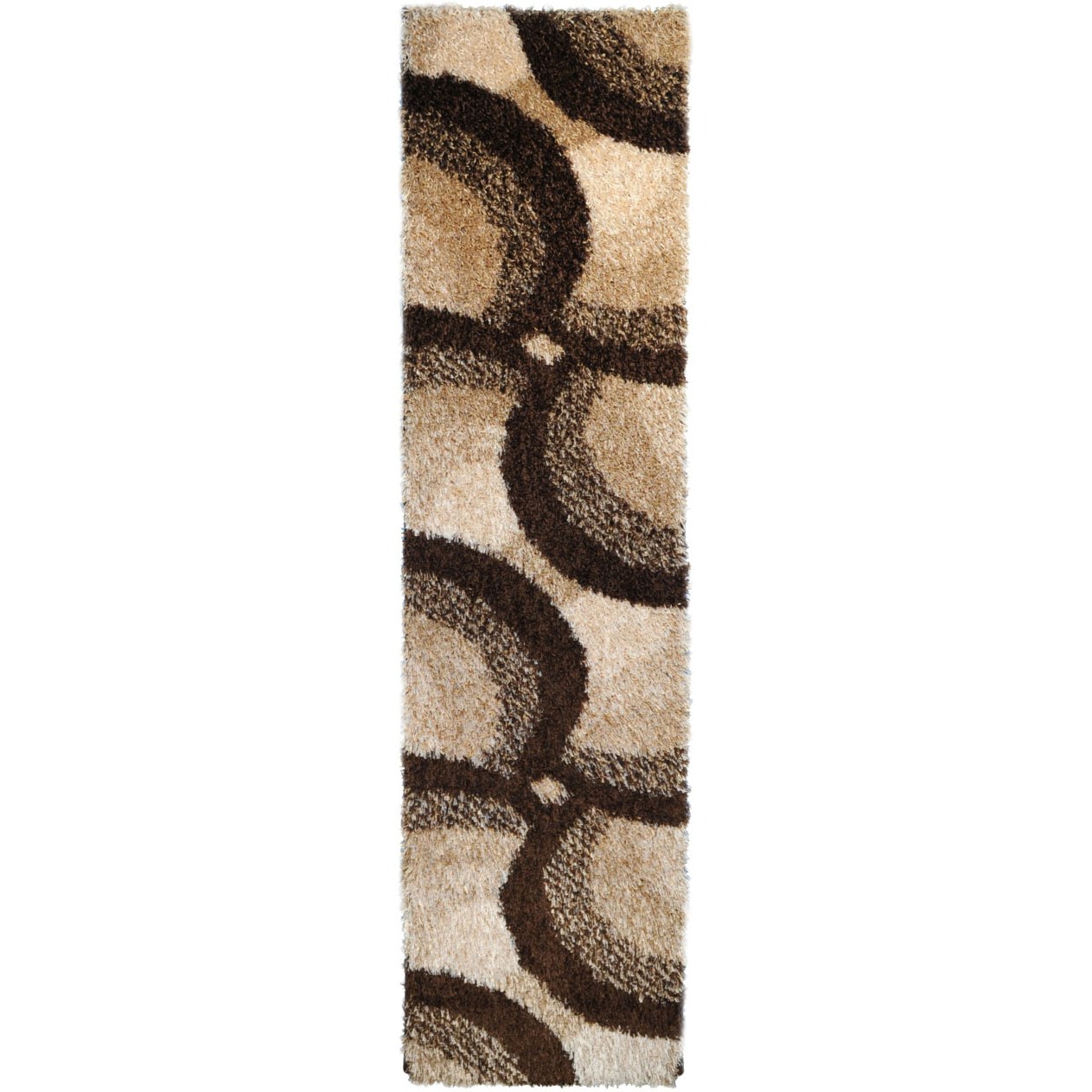 Chic Luxurious Soft Shag Brown/ Ivory Waves Runner Rug (18 X 610)