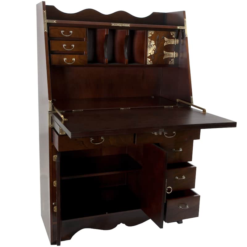 Handmade Korean Antique Style Drop Leaf Secretary Desk (Korea)