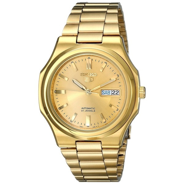 Shop Seiko Men's 'Seiko 5 Automatic' Gold-plated Date Watch - Free ...