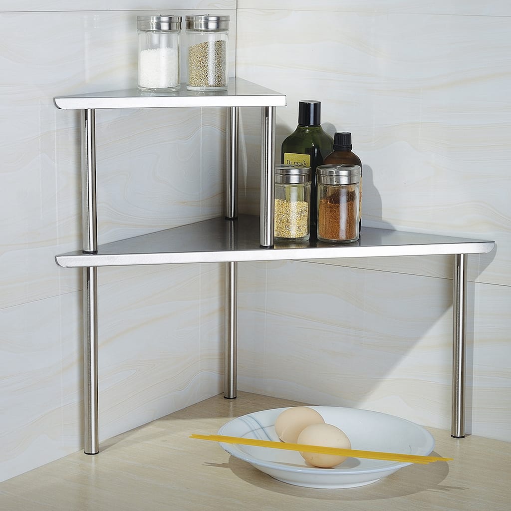 Cook N Home 2-Tier Stainless Steel Corner Storage Shelf Organizer, Triangle