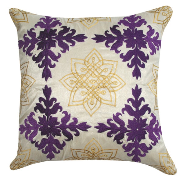 Shop Purple Medallion Embroidered Decorative Pillow (India) Free