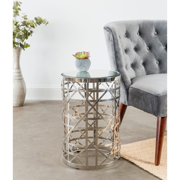 Shop Handmade Geometric Nickel Finish Drum End Table Free