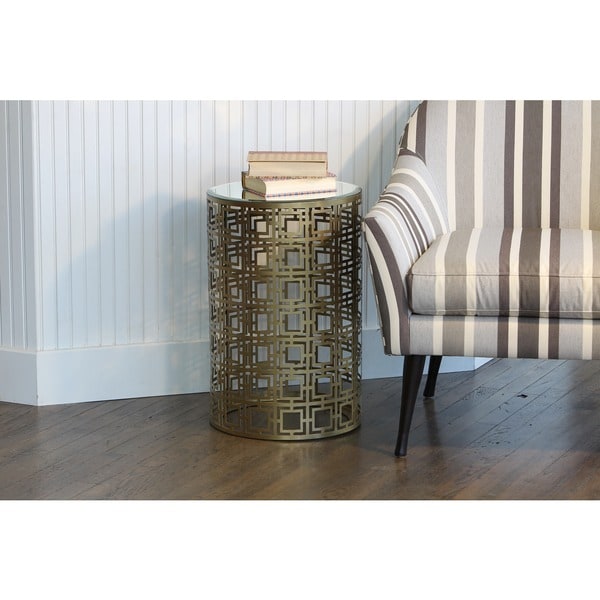 Handmade Geometric Antique Brass Finish Drum End Table Free Shipping