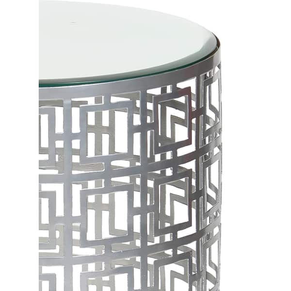 Handmade Geometric Silver Finish Drum End Table Mexico Handmade Geometric Silver Finish Drum End Table Mexico