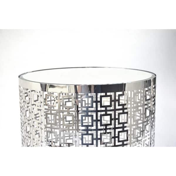 Handmade Geometric Silver Finish Drum End Table Mexico Handmade Geometric Silver Finish Drum End Table Mexico