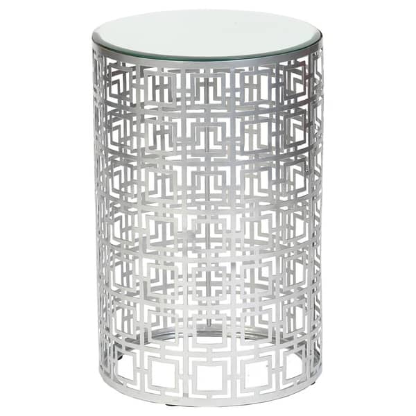 Handmade Geometric Silver Finish Drum End Table Mexico Handmade Geometric Silver Finish Drum End Table Mexico