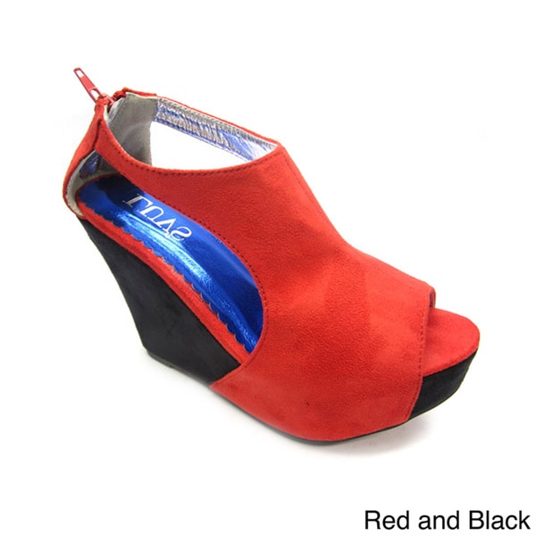 red and black wedge heels