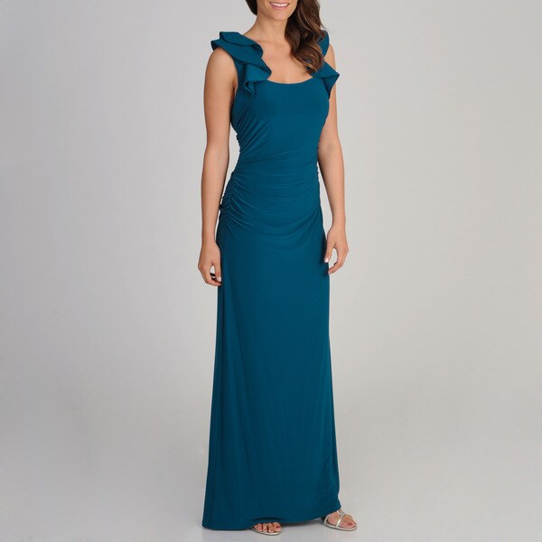 Shop Ignite Evenings Women's Dark Teal Ruffled Jersey Gown - Free ...