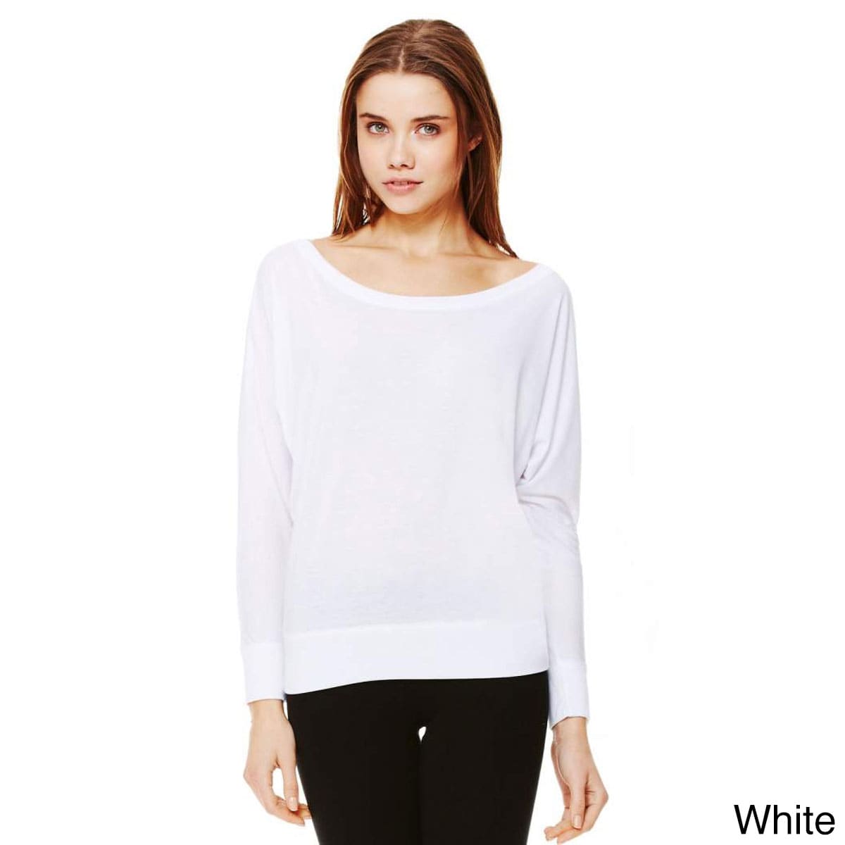 Bella + Canvas Bella Womens Off the shoulder Long Sleeve Shirt White Size XL (16)