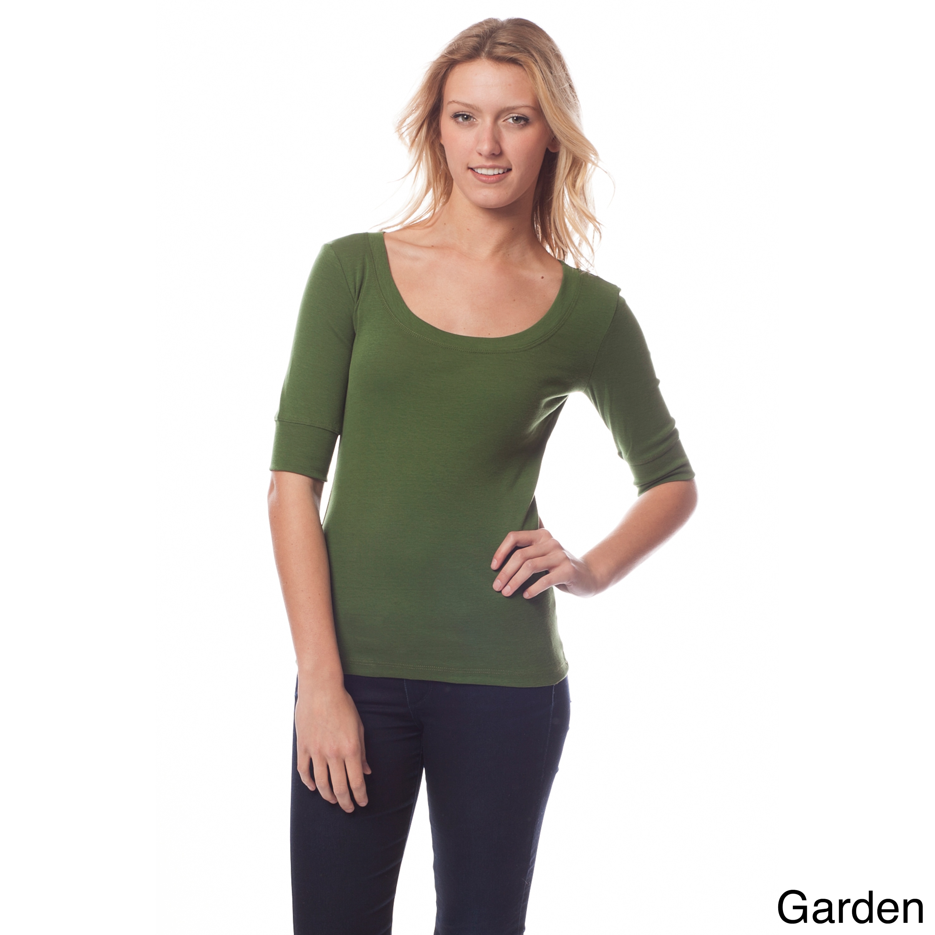AtoZ A To Z Womens Scoop Neck Elbow Sleeve Top Green Size S (4  6)