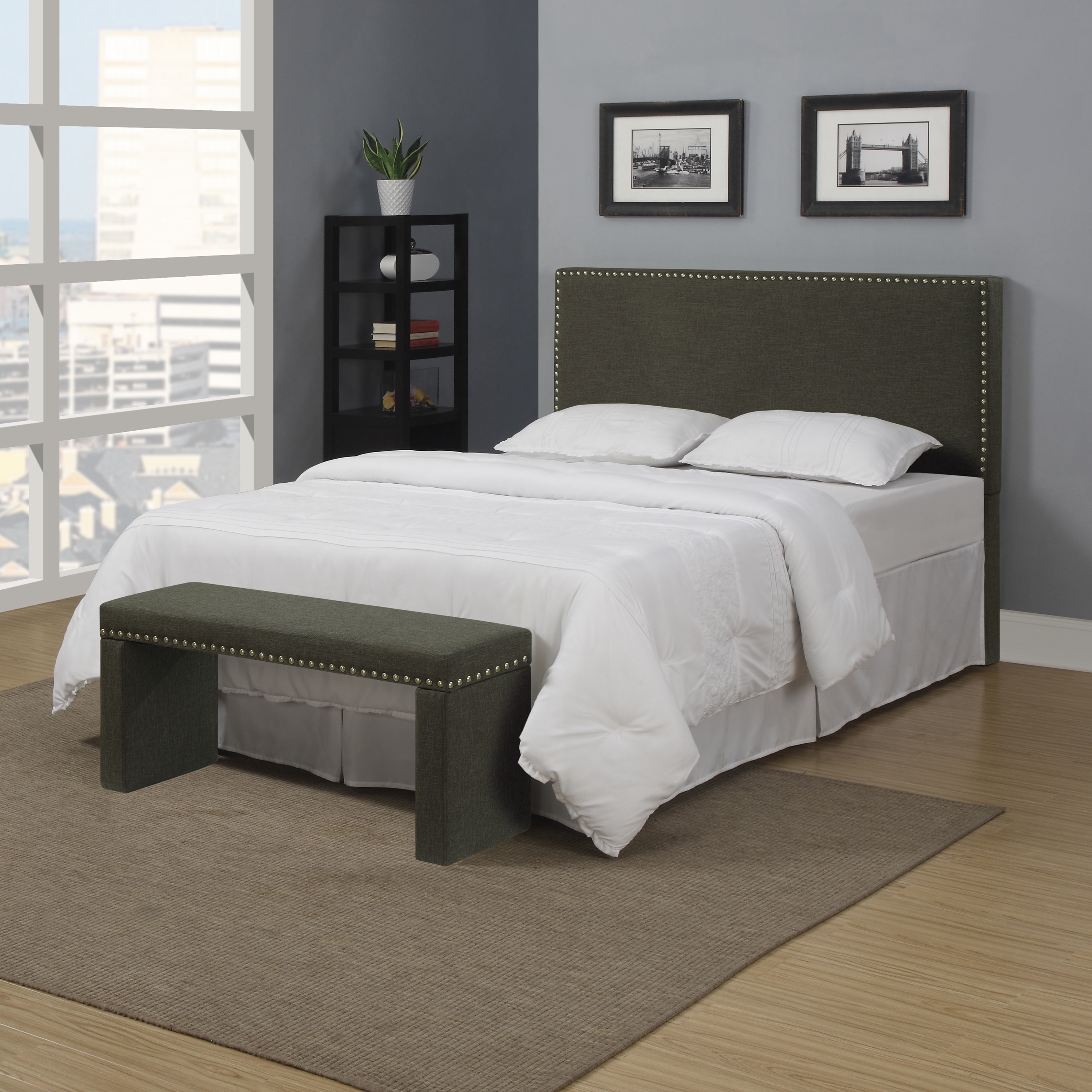 Portfolio Upton Charcoal Gray Linen Full/queen Headboard And Bench Set