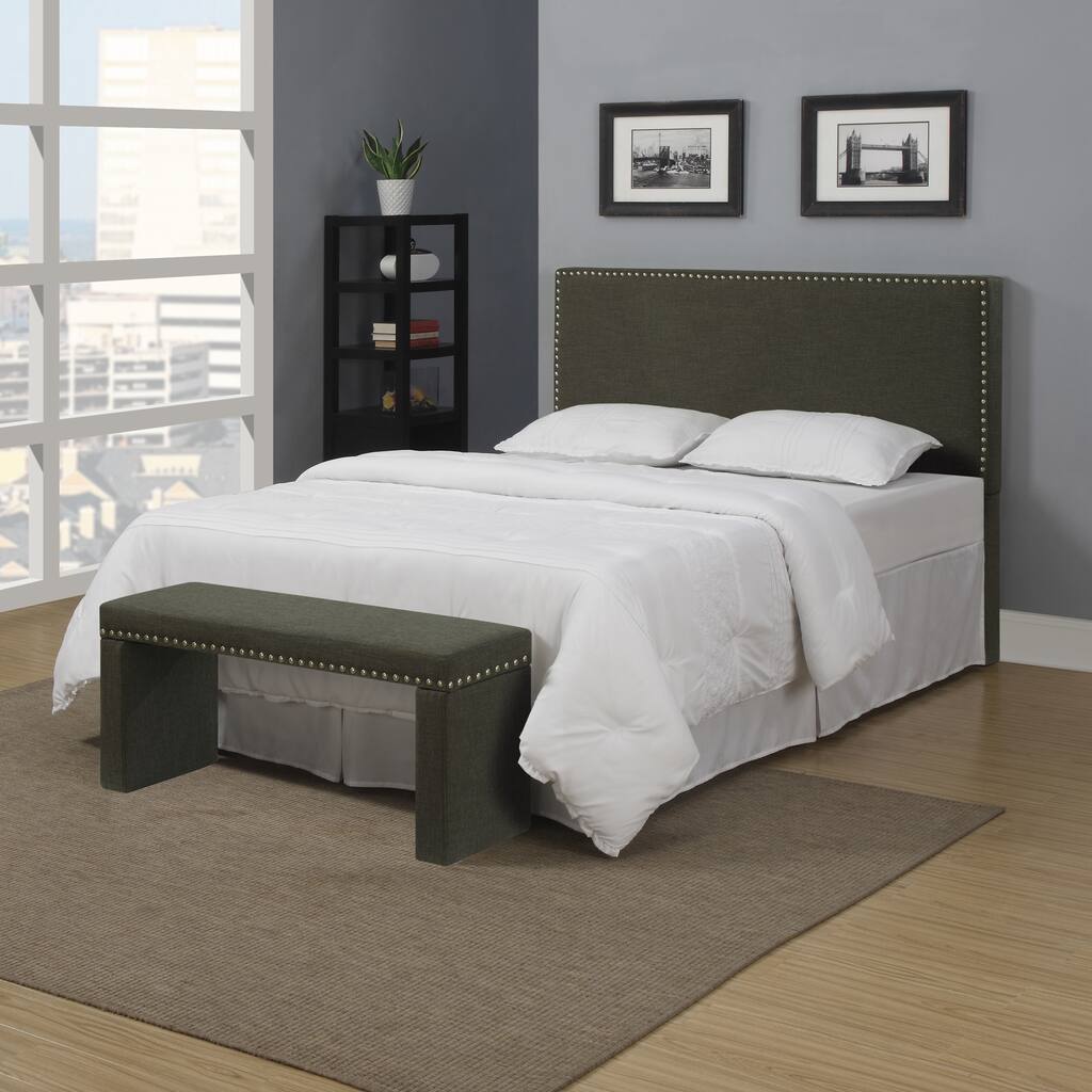 Handy Living Upton Basil Green Linen Full/ Queen Headboard and Bench Set