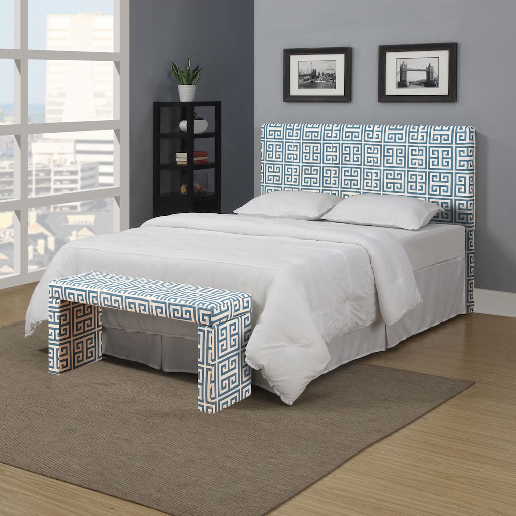 Portfolio Upton Caribbean Blue Greek Key Full/Queen Headboard and Bench Set