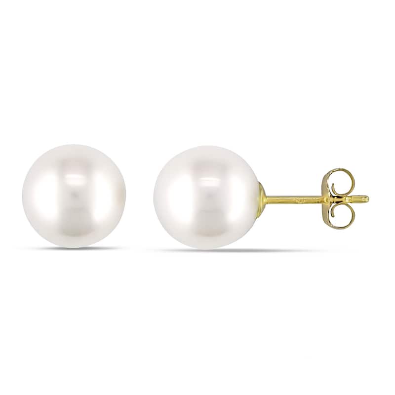 Miadora 10k Yellow Gold White Cultured Freshwater Pearl Stud Earrings (8-8.5 mm)