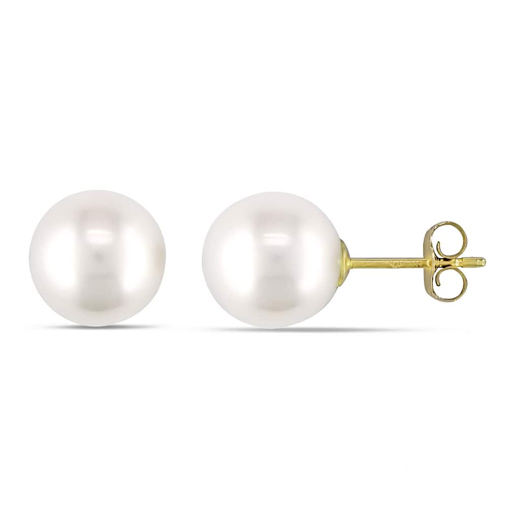Miadora 10k Yellow Gold White Cultured Freshwater Pearl Stud Earrings (8-8.5 mm)