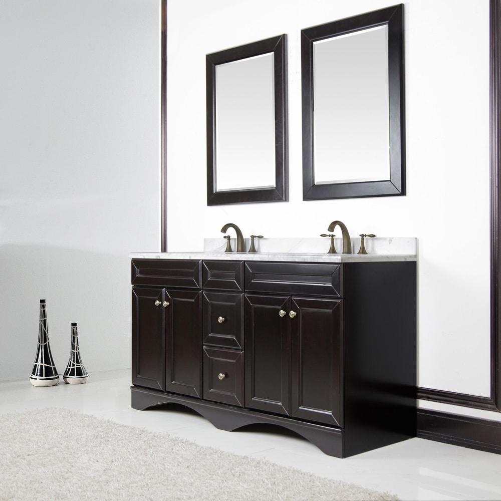 Sirio Espresso And Italian Carrera Ivory Marble Top 60 inch Double Vanity By Sirio Black Size Double Vanities