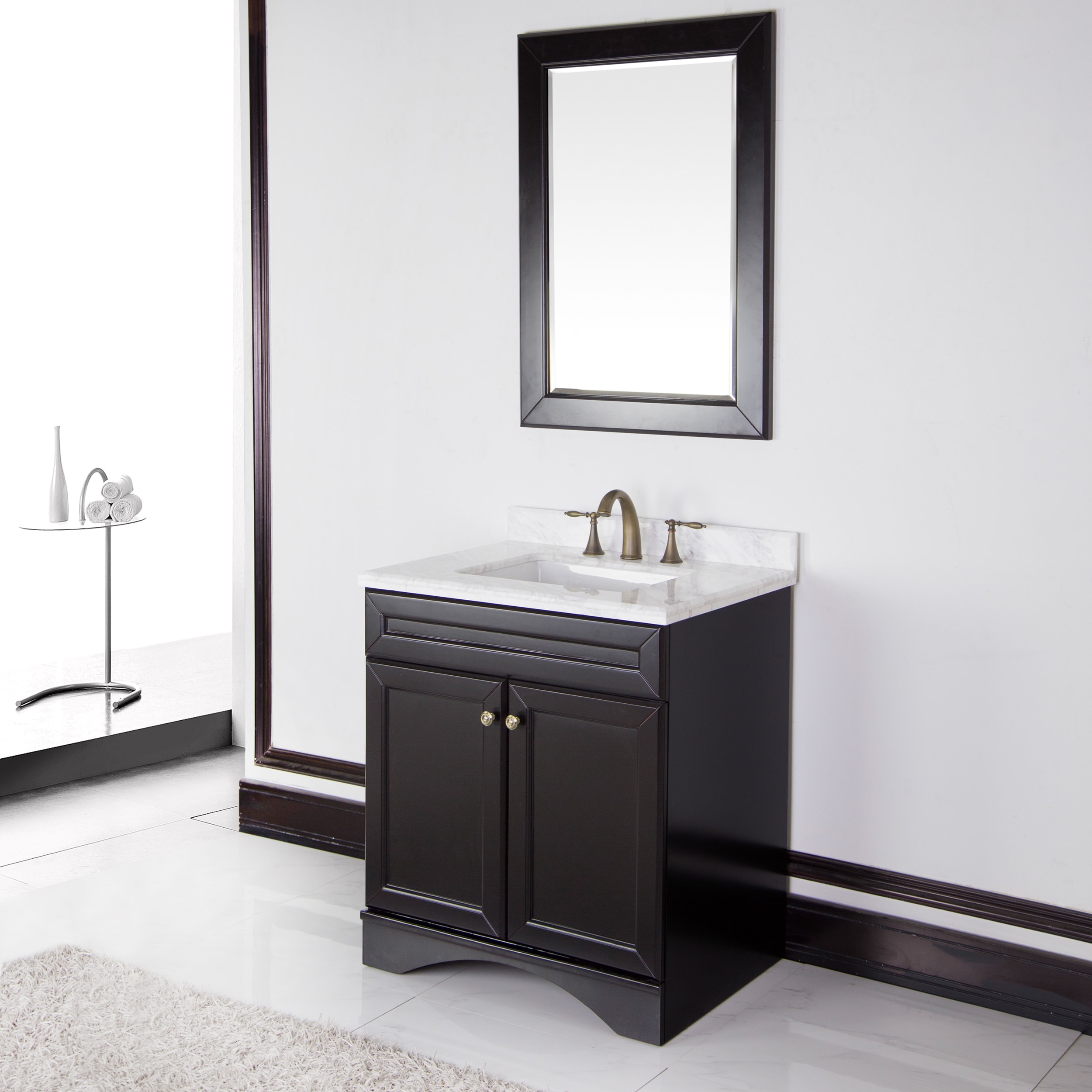 Espresso Cabinet/ Ivory Carrera Italian Marble Top 30 inch Bathroom Vanity By Sirio