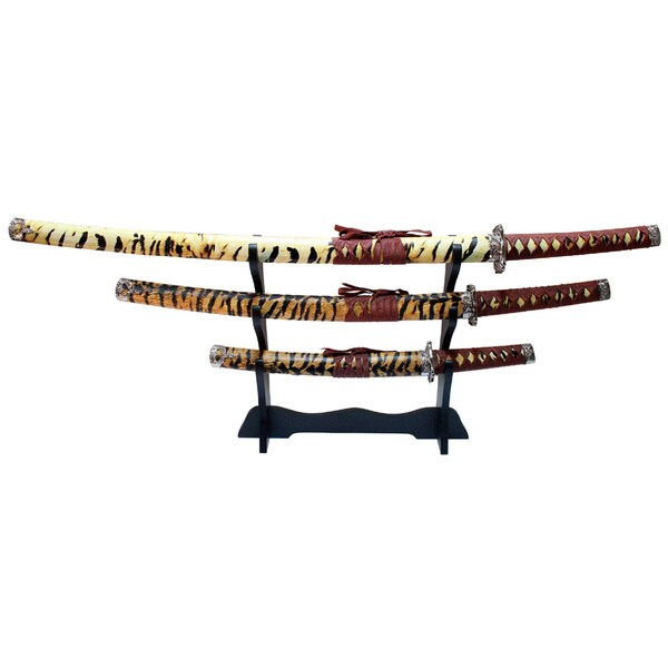 Tiger Print 40-inch Samurai Katana Swords 3-piece Set/ Stand