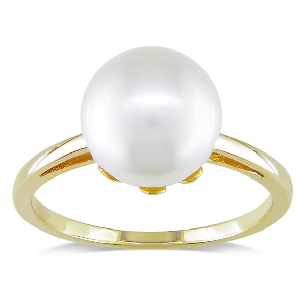 Shop Miadora 14k Yellow Gold White Cultured Freshwater Pearl Ring (10 ...