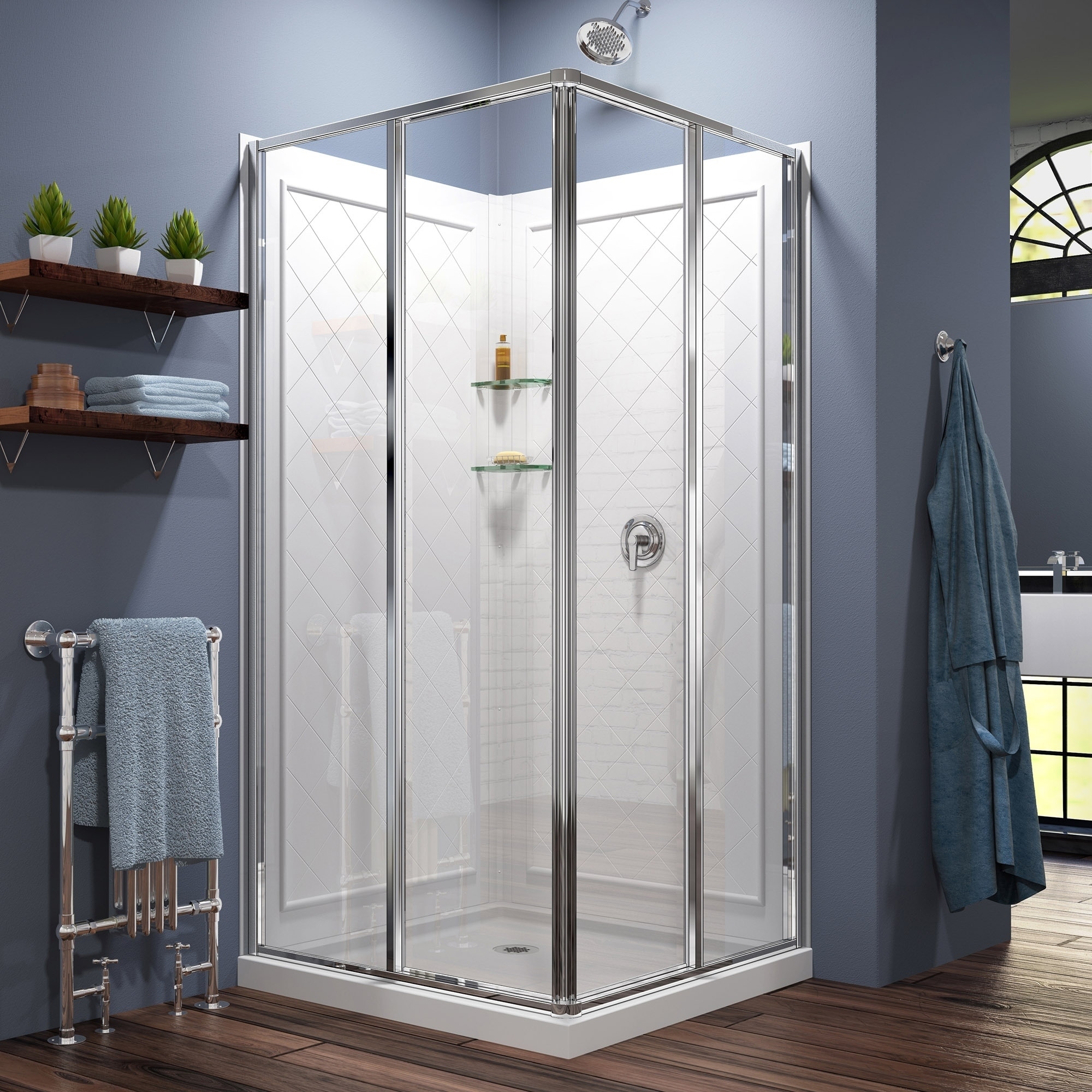 Dreamline Cornerview Sliding Shower Enclosure, Base And Shower Backwall Kit