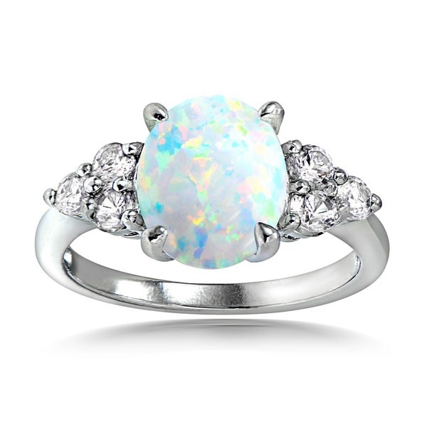 Shop Glitzy Rock Sterling Silver Opal and Cubic Zirconia Oval Ring - On ...