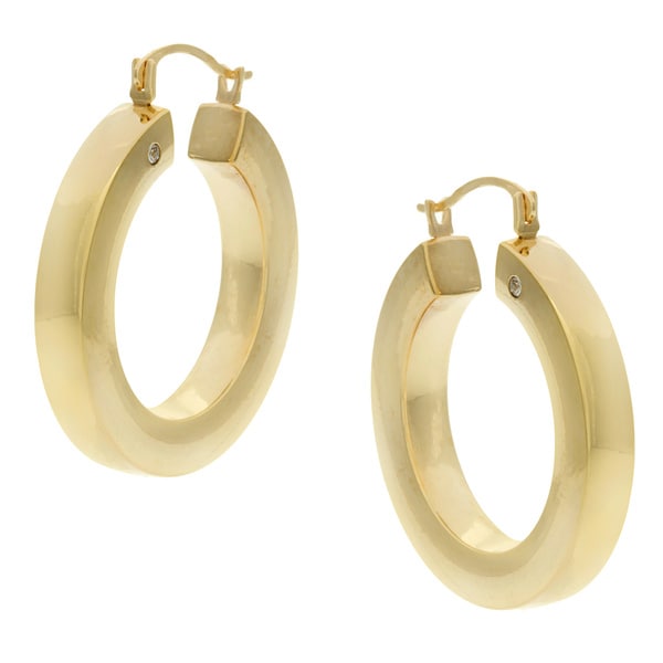 Forever Last 14k Yellow Gold Round cut Crystal Hoop Earrings Gold Earrings