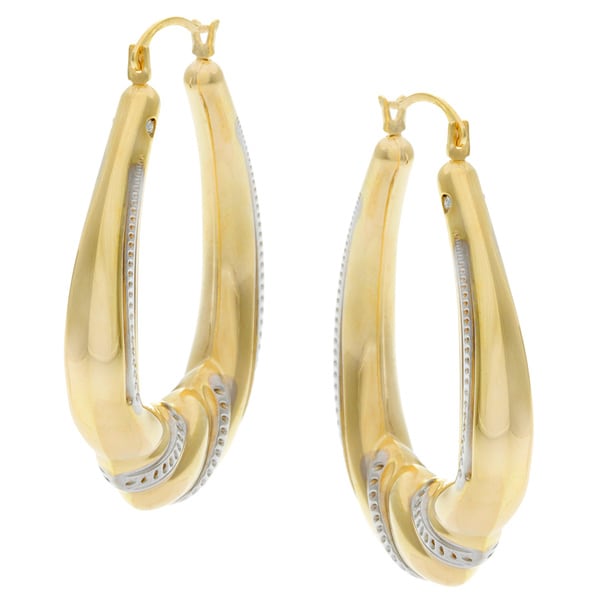 Forever Last 14k Two Tone Gold Oval Cut Crystal Hoop Earrings Forever Last 14k Two Tone Gold Oval Cut Crystal Hoop Earrings