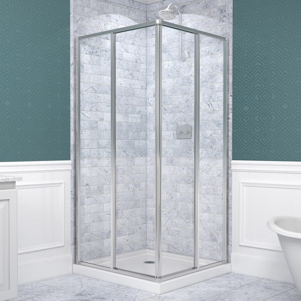 DreamLine Cornerview Framed Sliding Shower Enclosure, and SlimLine 36 x 36-inch Double Threshold 