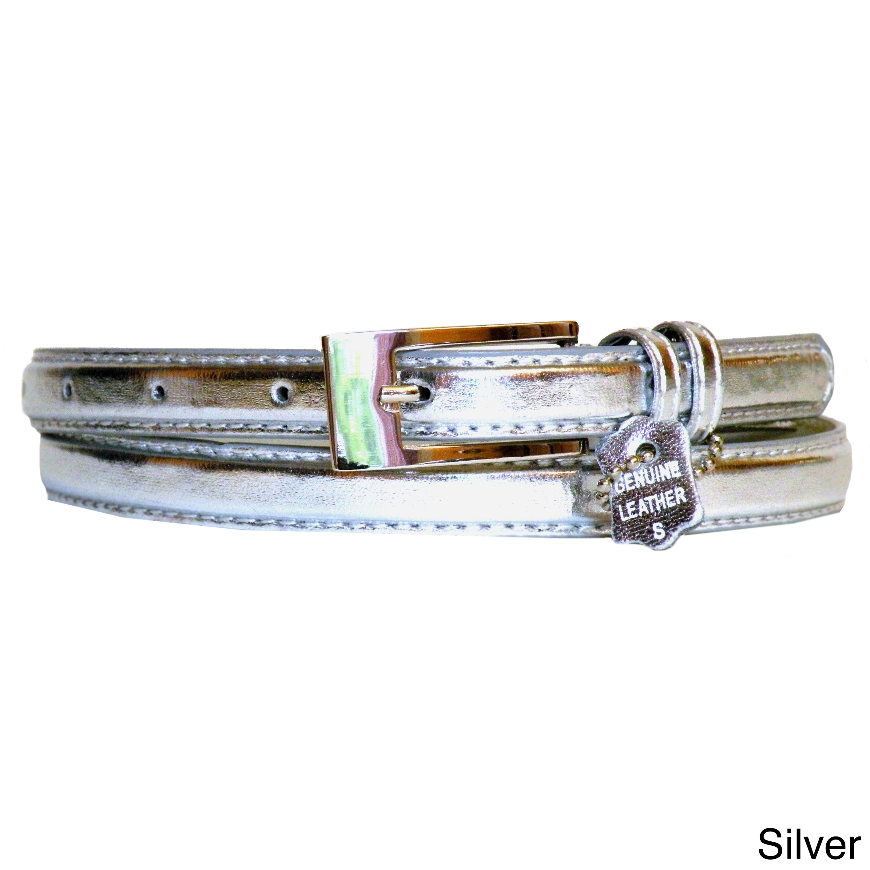 Womens Metallic Leather Skinny Belt