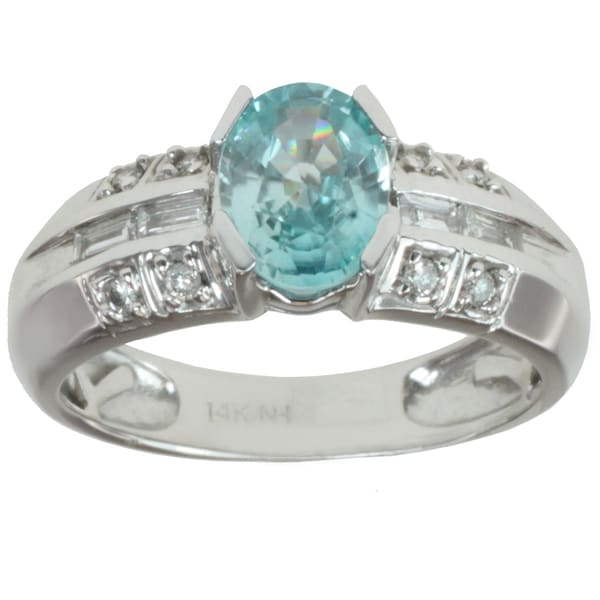 Michael Valitutti 14K White Gold Blue Zircon and Channel set Diamond Ring Michael Valitutti Gemstone Rings