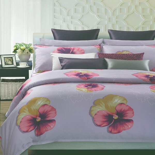 EverRouge Purple Spring Floral 7-piece Cotton Duvet Set