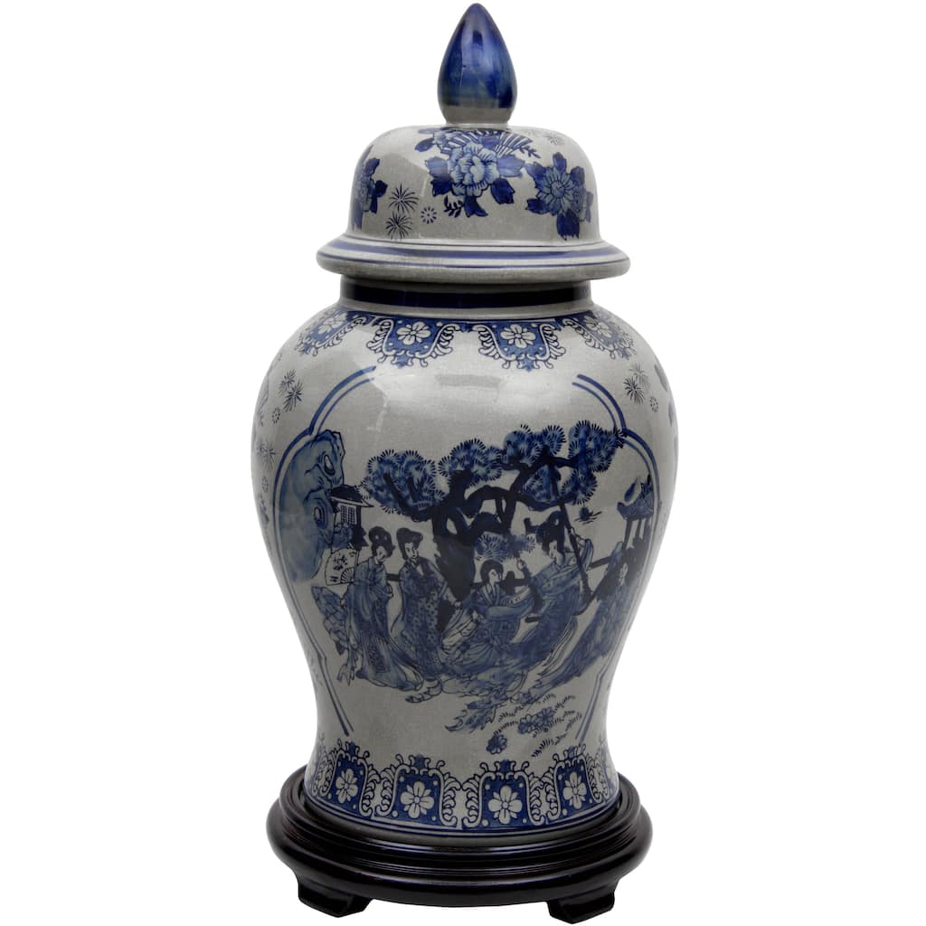Handmade 18-Inch Blue and White Porcelain Temple Jar (China)