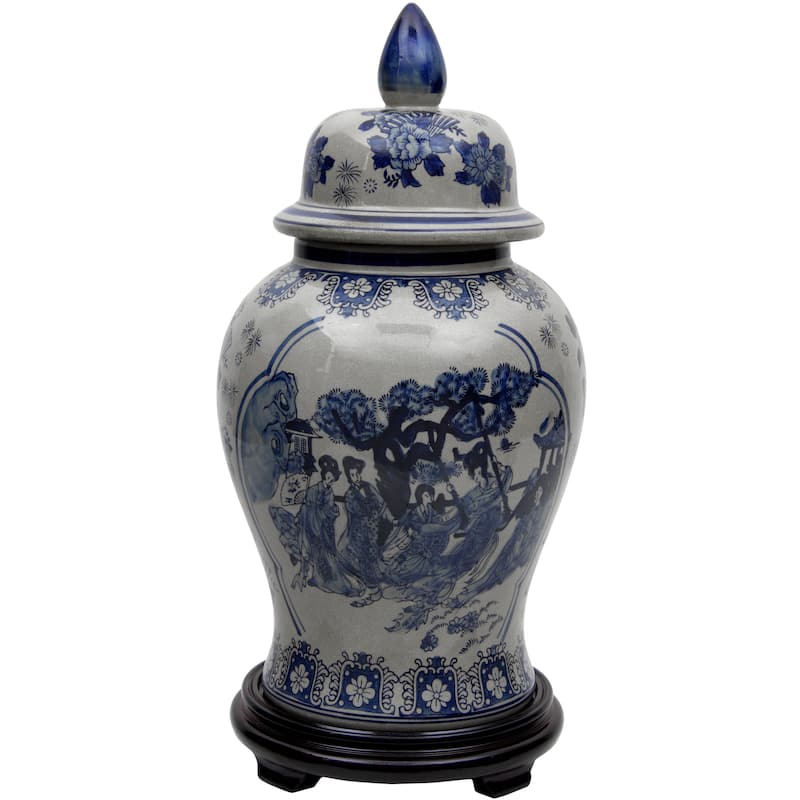 Handmade 18-Inch Blue and White Porcelain Temple Jar (China)