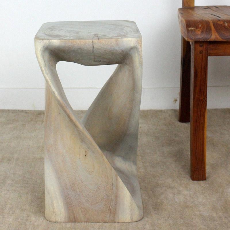 Haussmann® Original Wood Twist Stool 10 X 10 X 18 In High Grey Oil - 10" x 10" x 18