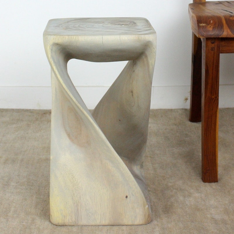 Haussmann® Original Wood Twist Stool 10 X 10 X 18 In High Grey Oil - 10" x 10" x 18