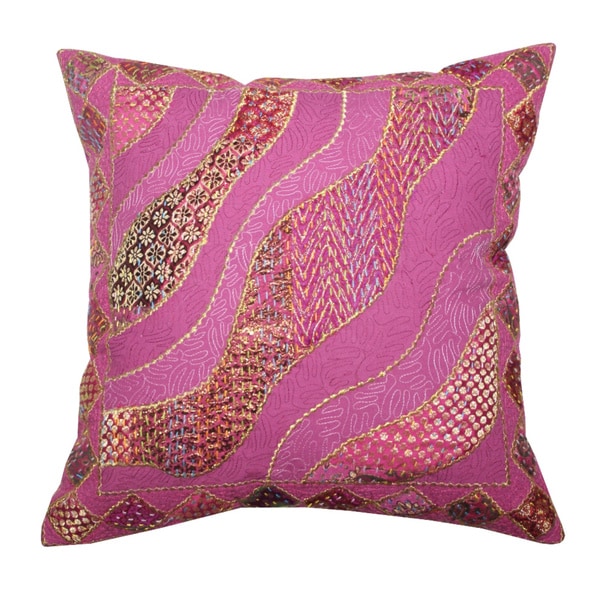 Mela Artisans Large Pink/ Orange Embroidered Pillow (India)