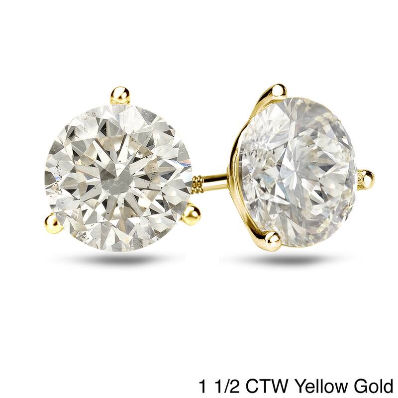 18k Gold 1 to 2ct TDW Certified Round Diamond Stud Earrings by Auriya - 1.50ct - Yellow