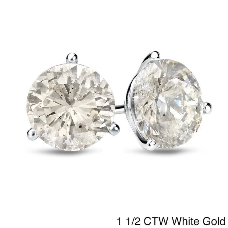 18k Gold 1 to 2ct TDW Certified Round Diamond Stud Earrings by Auriya - 1.50ct - White