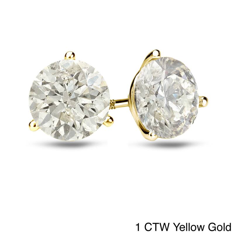 18k Gold 1 to 2ct TDW Certified Round Diamond Stud Earrings by Auriya - 1.00ct - Yellow