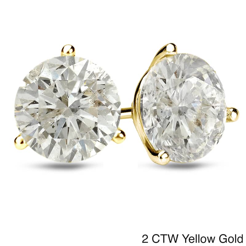 18k Gold 1 to 2ct TDW Certified Round Diamond Stud Earrings by Auriya - 2.00ct - Yellow