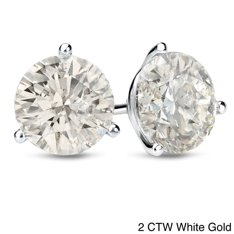 18k Gold 1 to 2ct TDW Certified Round Diamond Stud Earrings by Auriya - 2.00ct - White