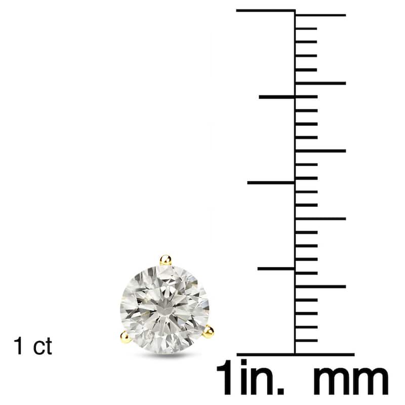 Auriya 1 to 2 carat TW Certified 3-Prong Martini Round Diamond Stud Earrings 18k Gold (H-I, SI1-SI2) - H-I, SI1-SI2